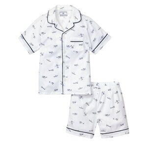 Petite Plume Kids Airplane Print Pajama Set Short Sleeve Button-Up 50% Cotton &